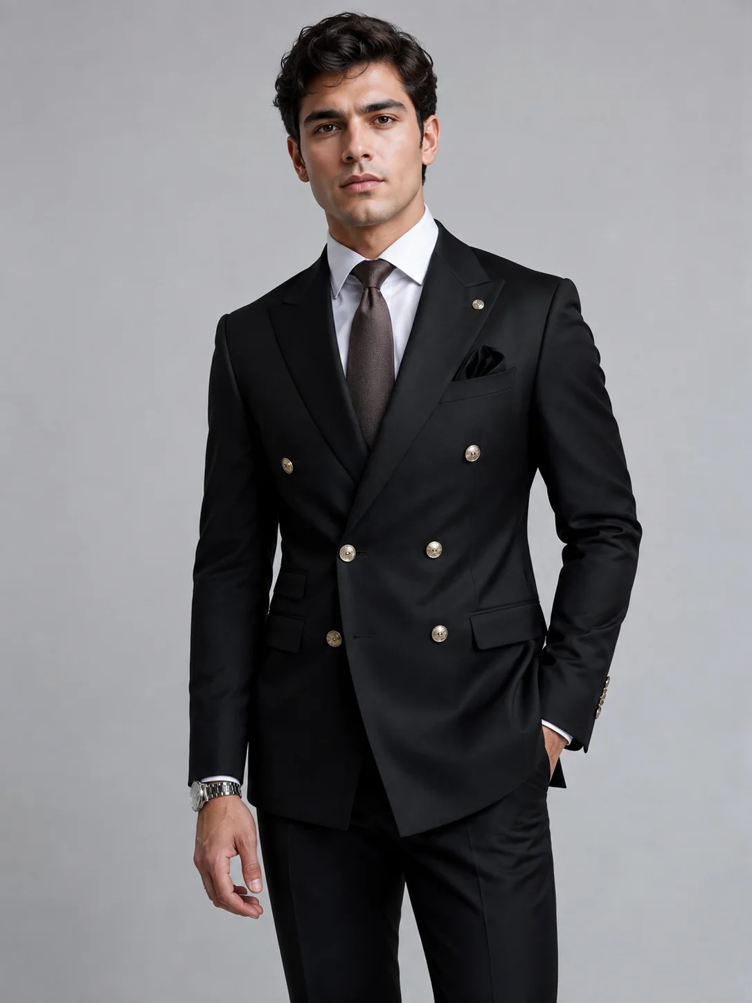 Belgrave — Black · double breasted, gilt buttons