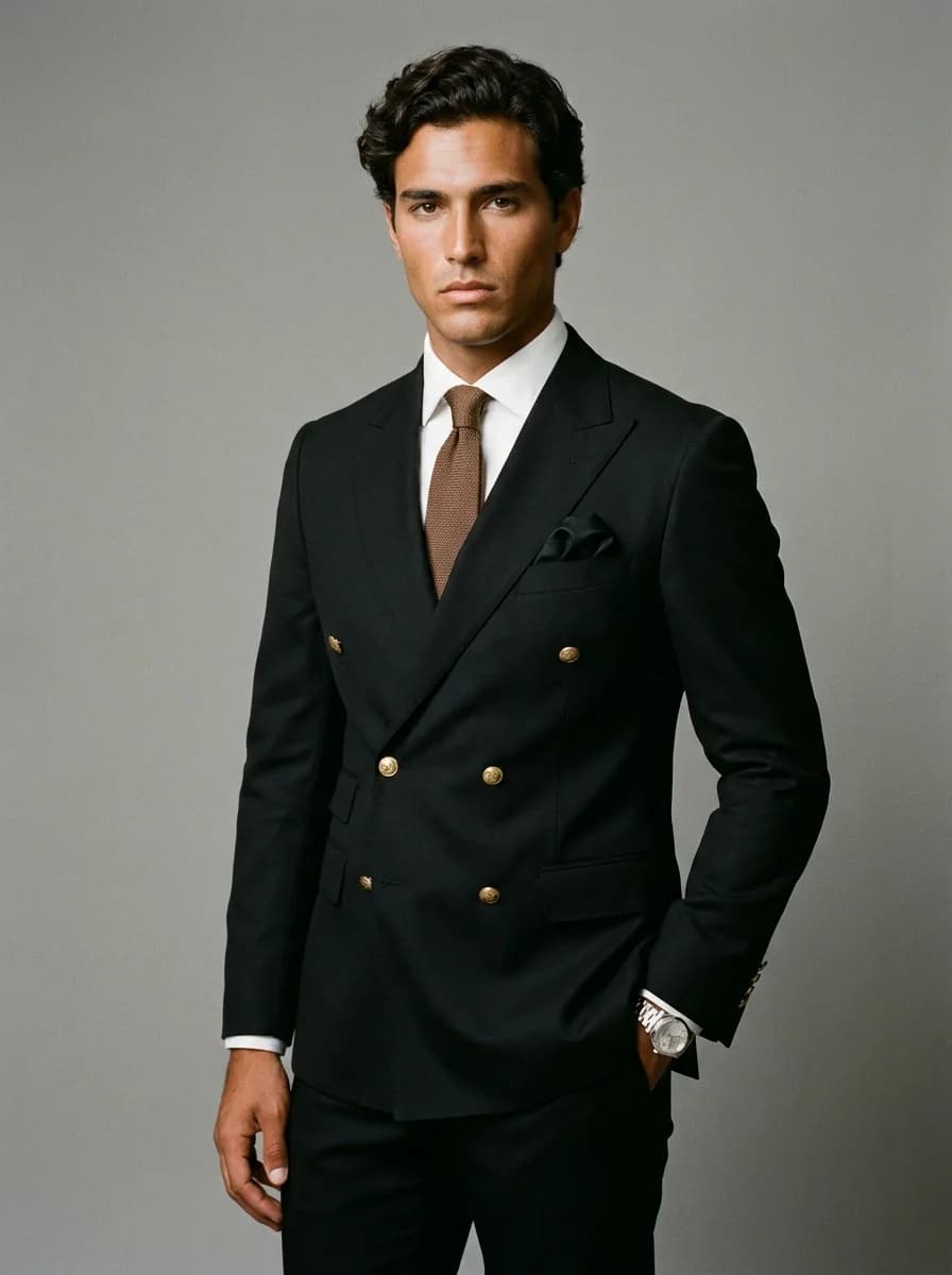 Belgrave — Black · double breasted, gilt buttons, alternate view
